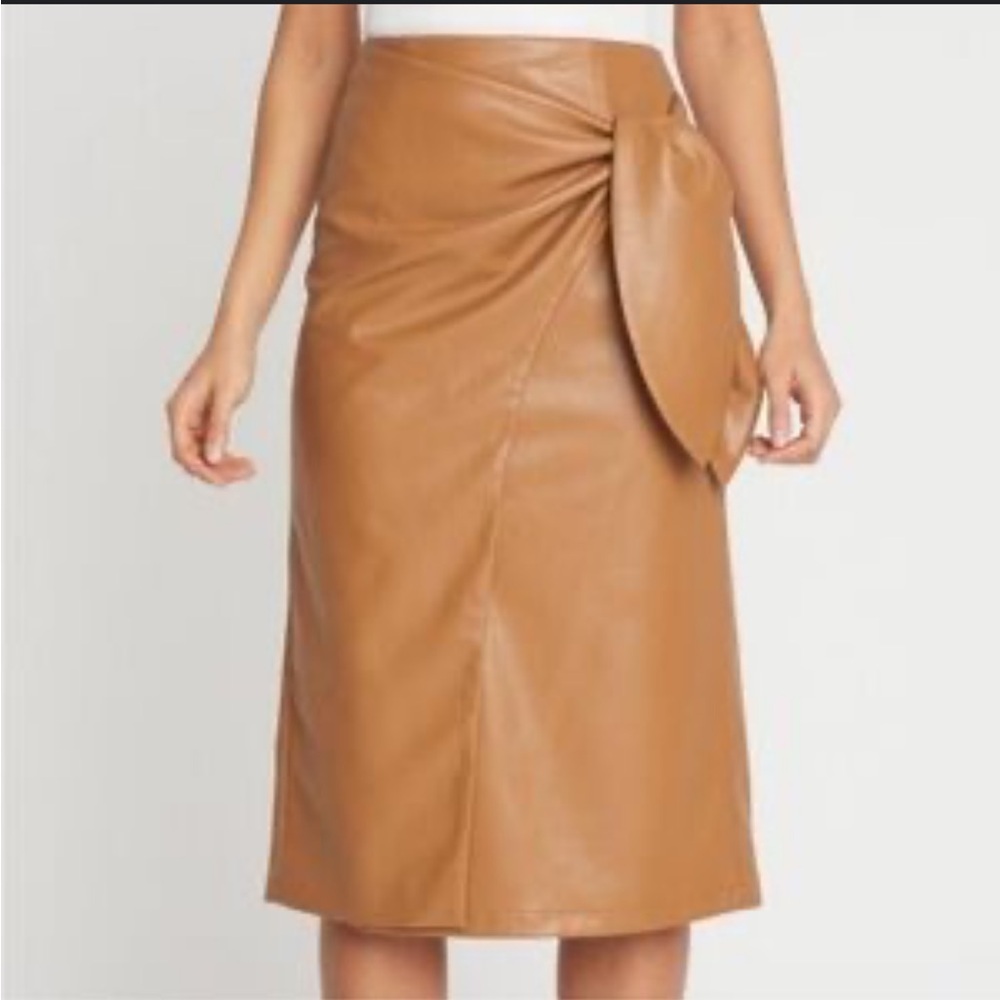 Choosy brand brown faux leather midi wrap skirt with a side bow detail - Picture 2 of 11